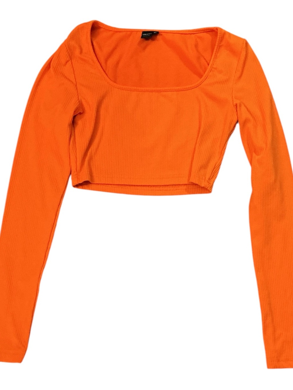 SHEIN Orange Ribbed Long Sleeve Scoop Crop Top
